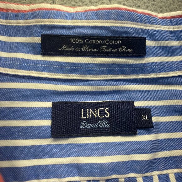 Lincs David Chu Dress Shirt Mens XLarge Red Striped Long Sleeve Button Up,Pocket - Picture 8 of 9